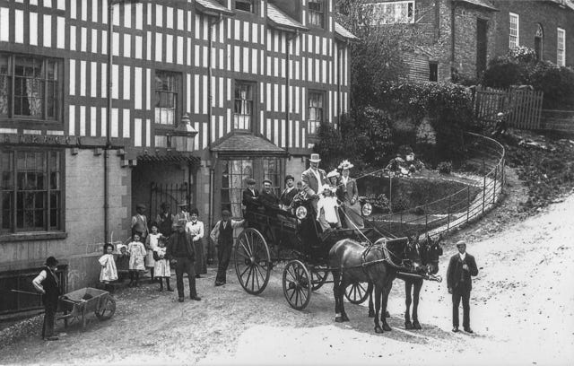 Historic picture of the front of the Dragon, black and white